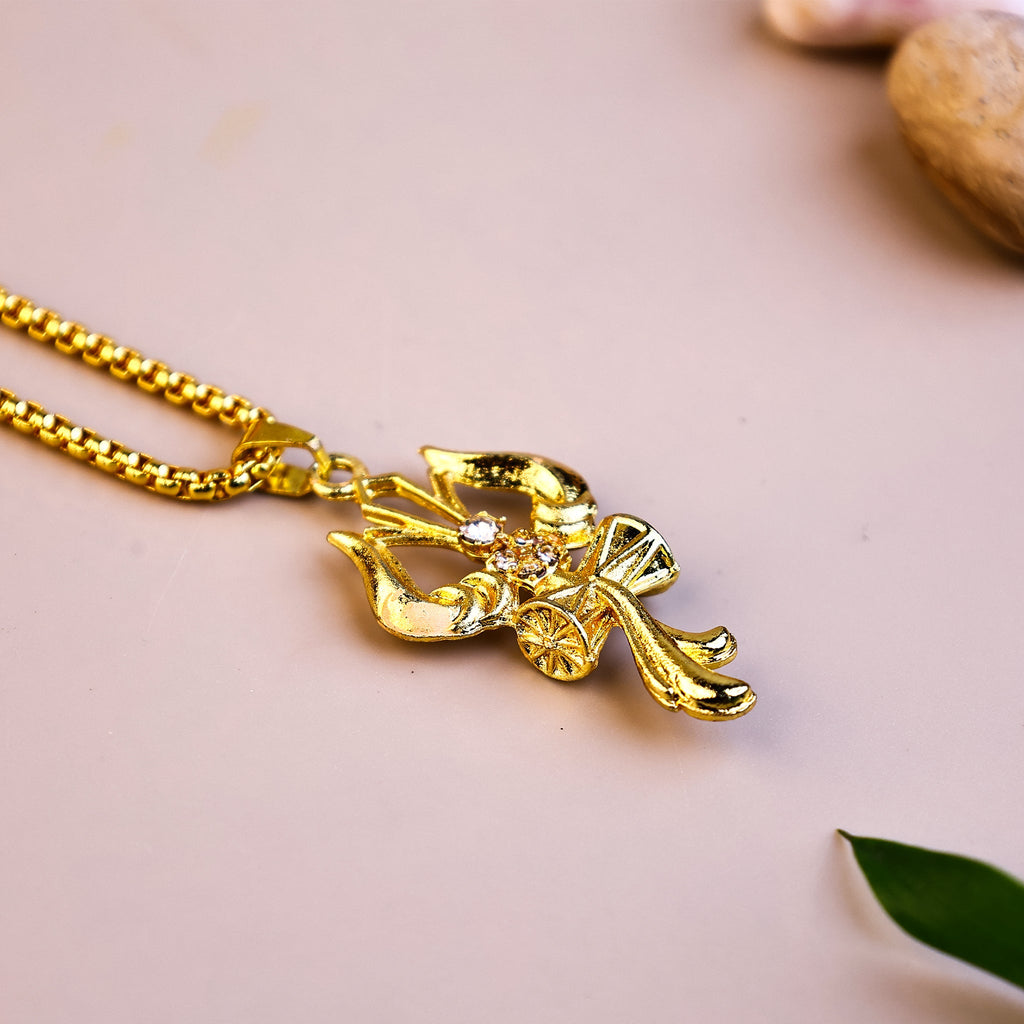 Gold Trishul with Damru Pendant