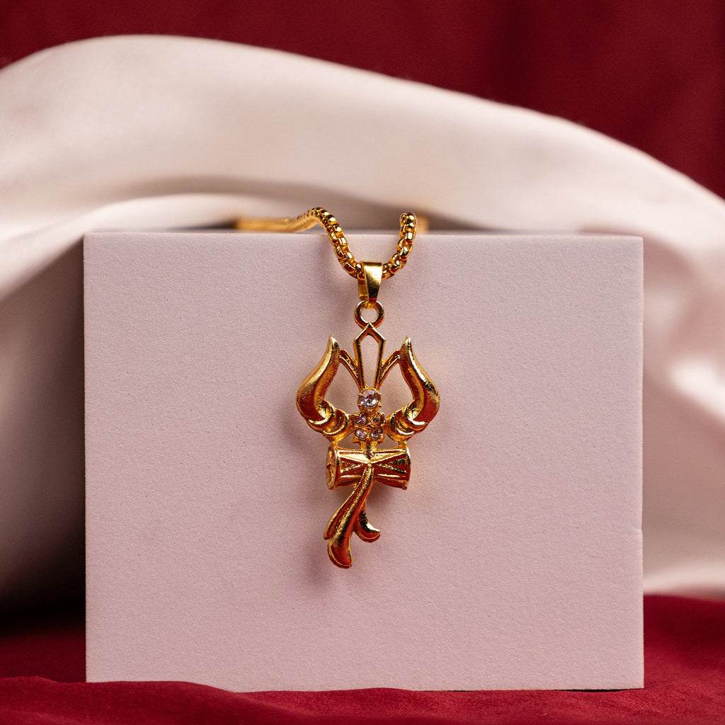 Gold Trishul with Damru Pendant