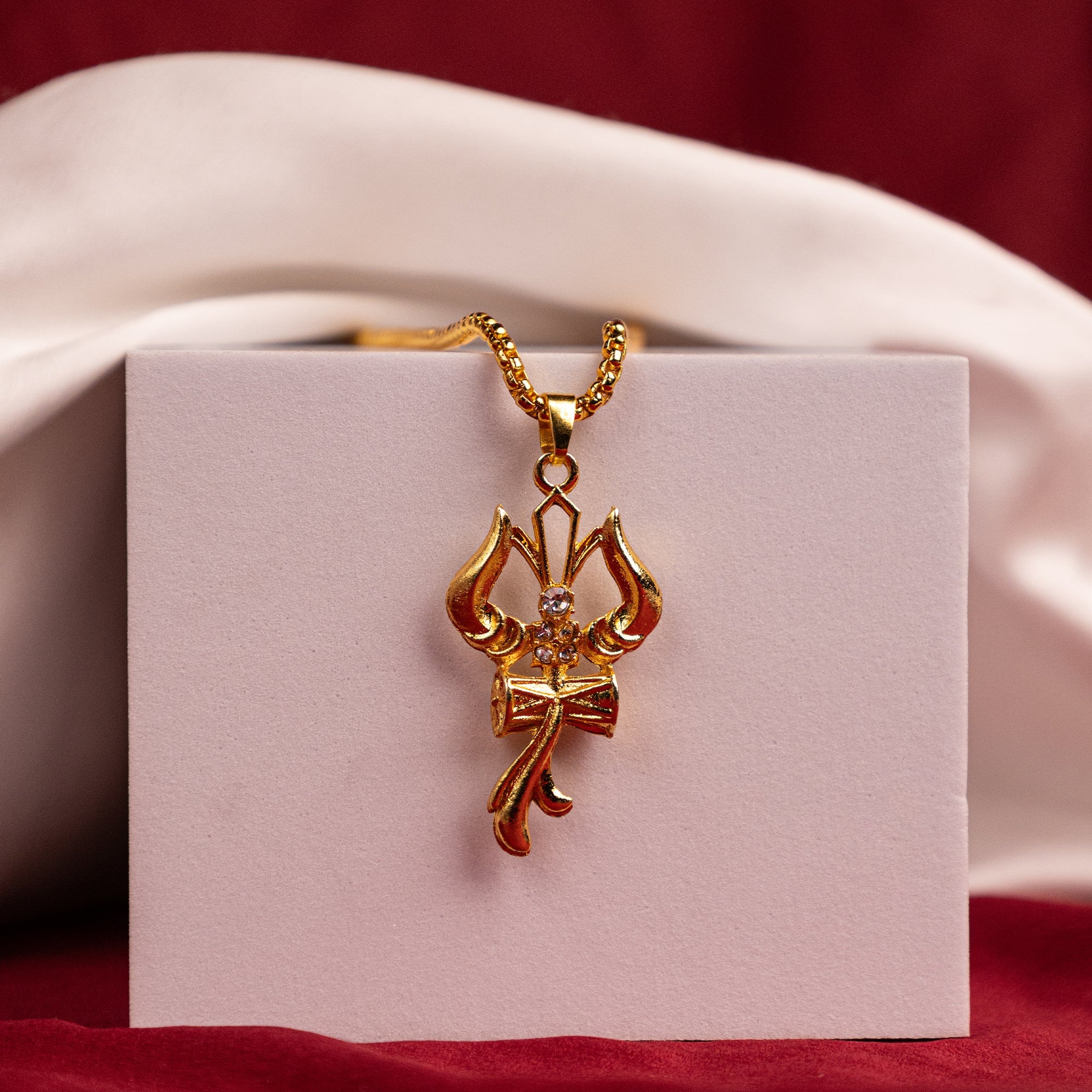 Gold Trishul with Damru Pendant