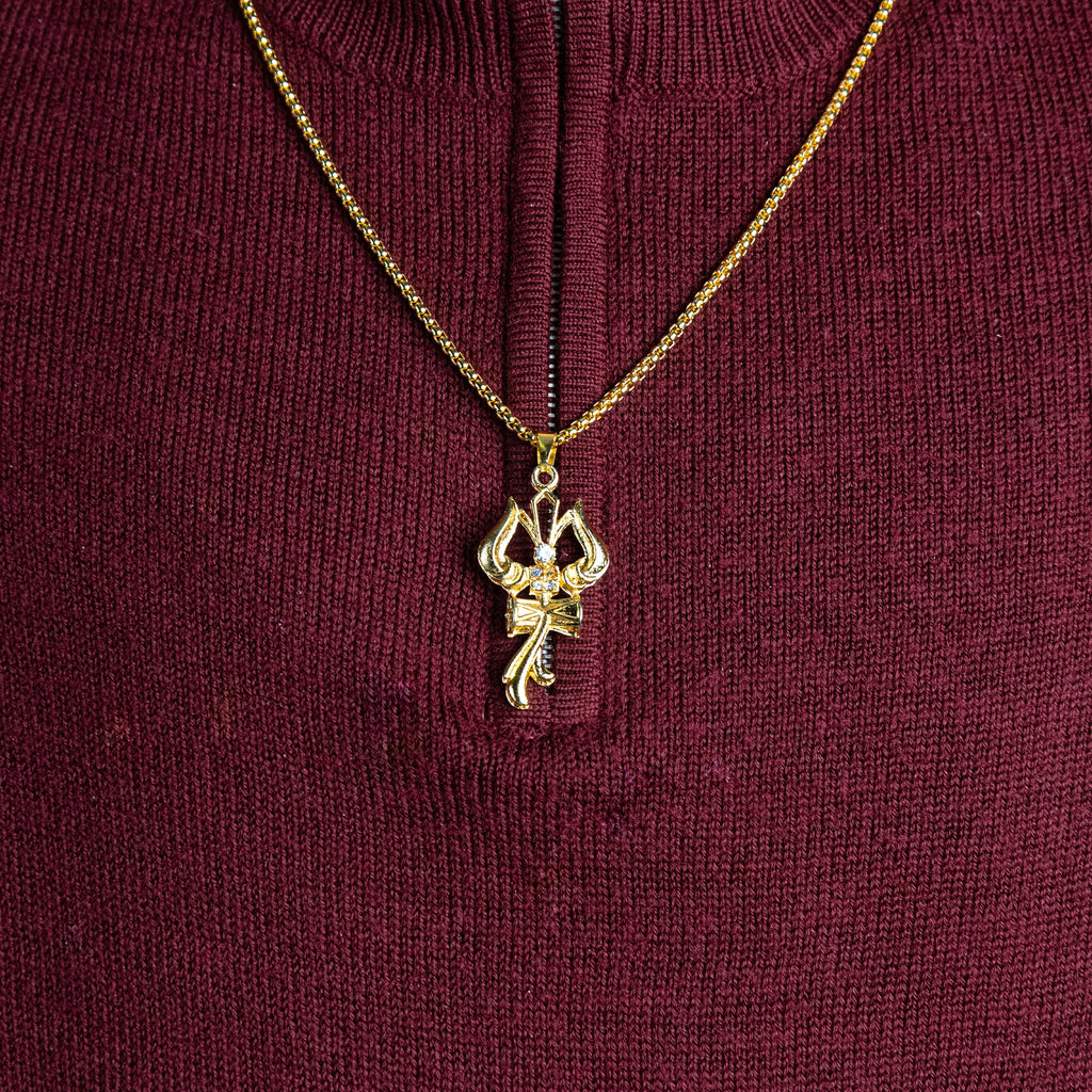 Gold Trishul with Damru Pendant