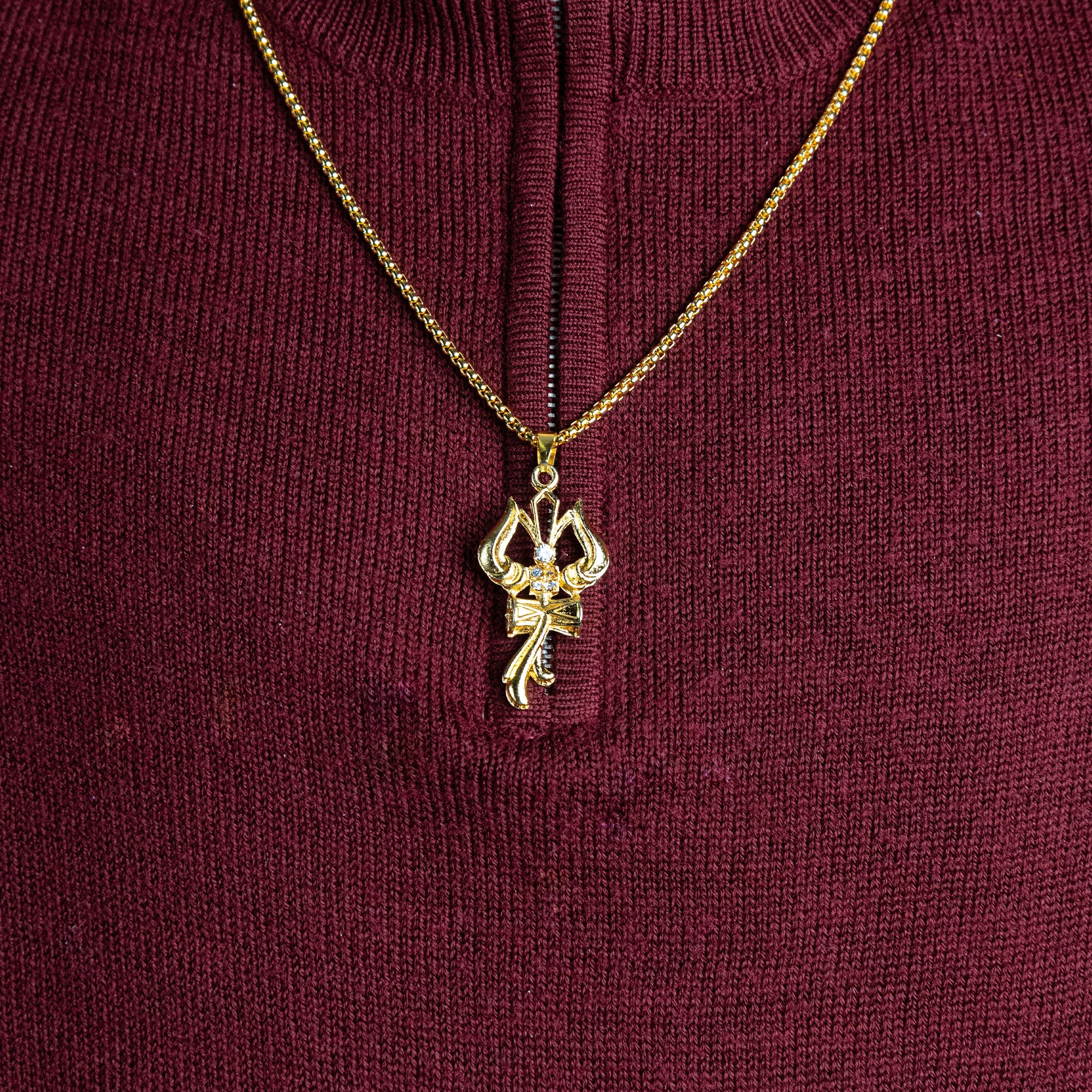 Gold Trishul with Damru Pendant