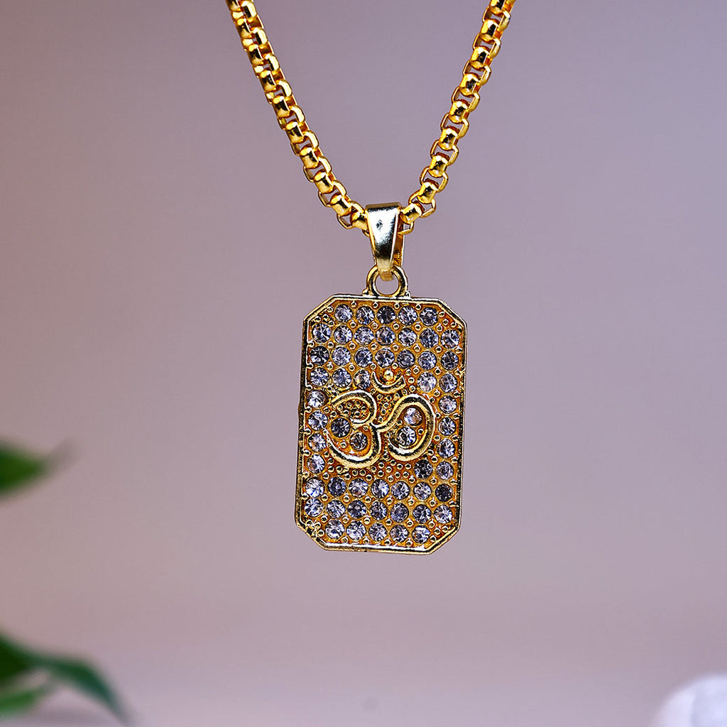 Gold Plated Om Diamond Pendant