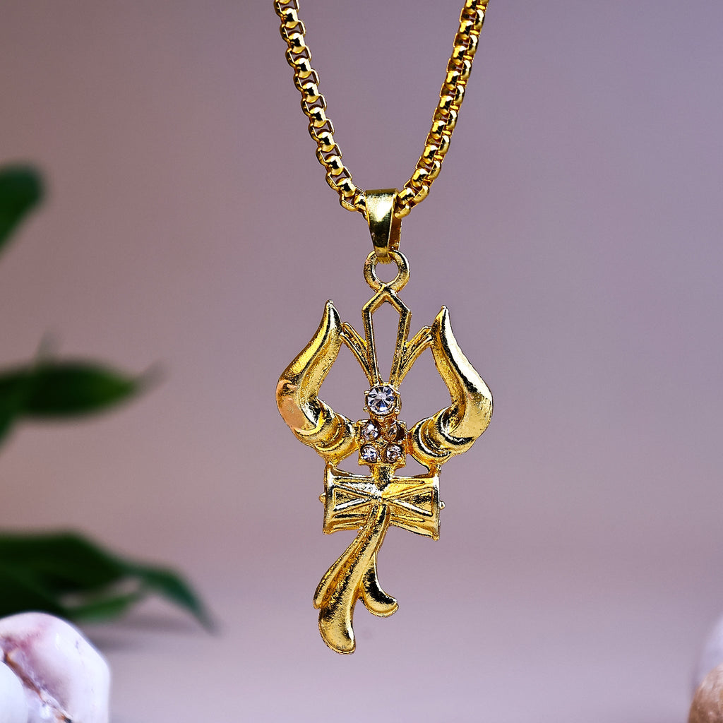 Gold Trishul with Damru Pendant