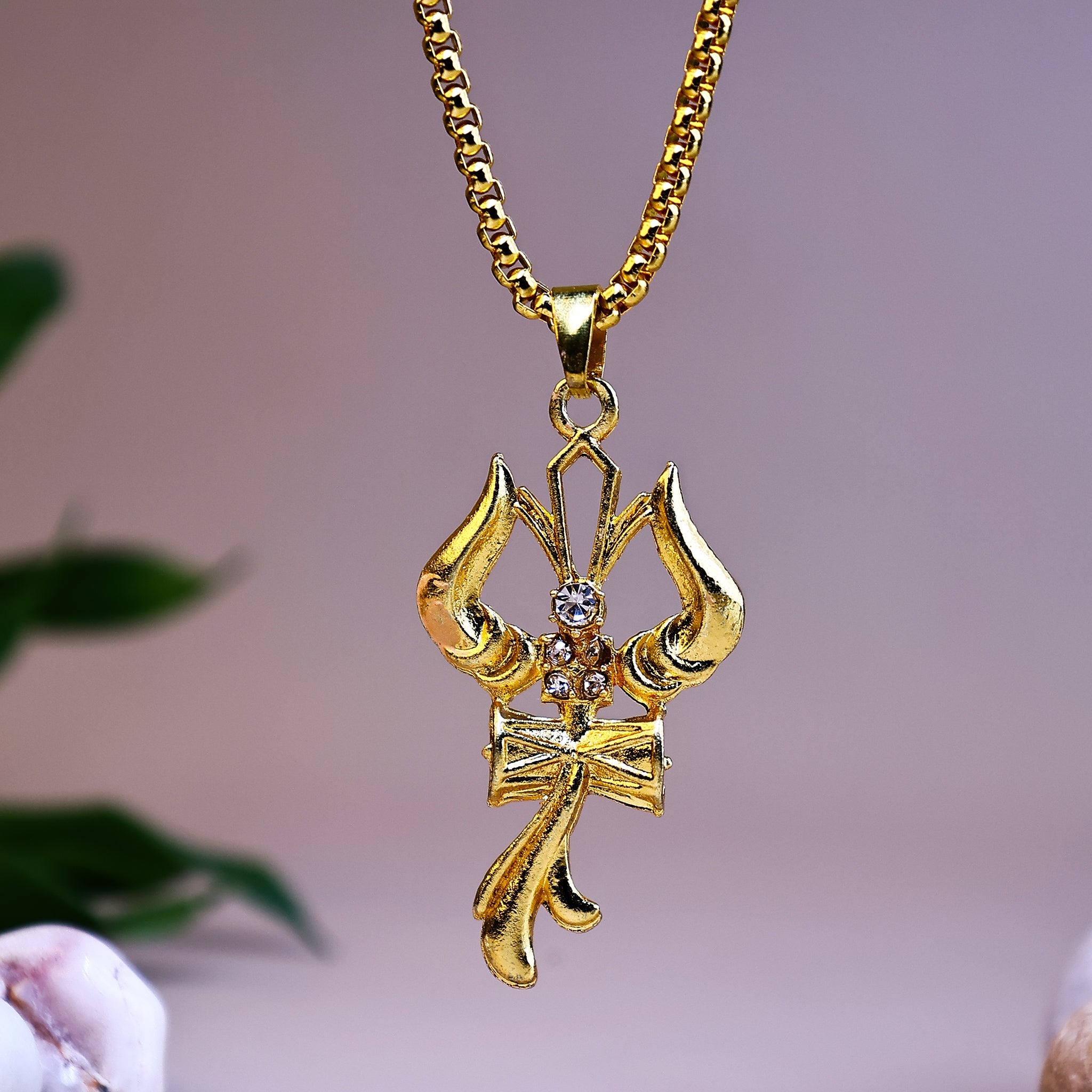 Gold Trishul with Damru Pendant