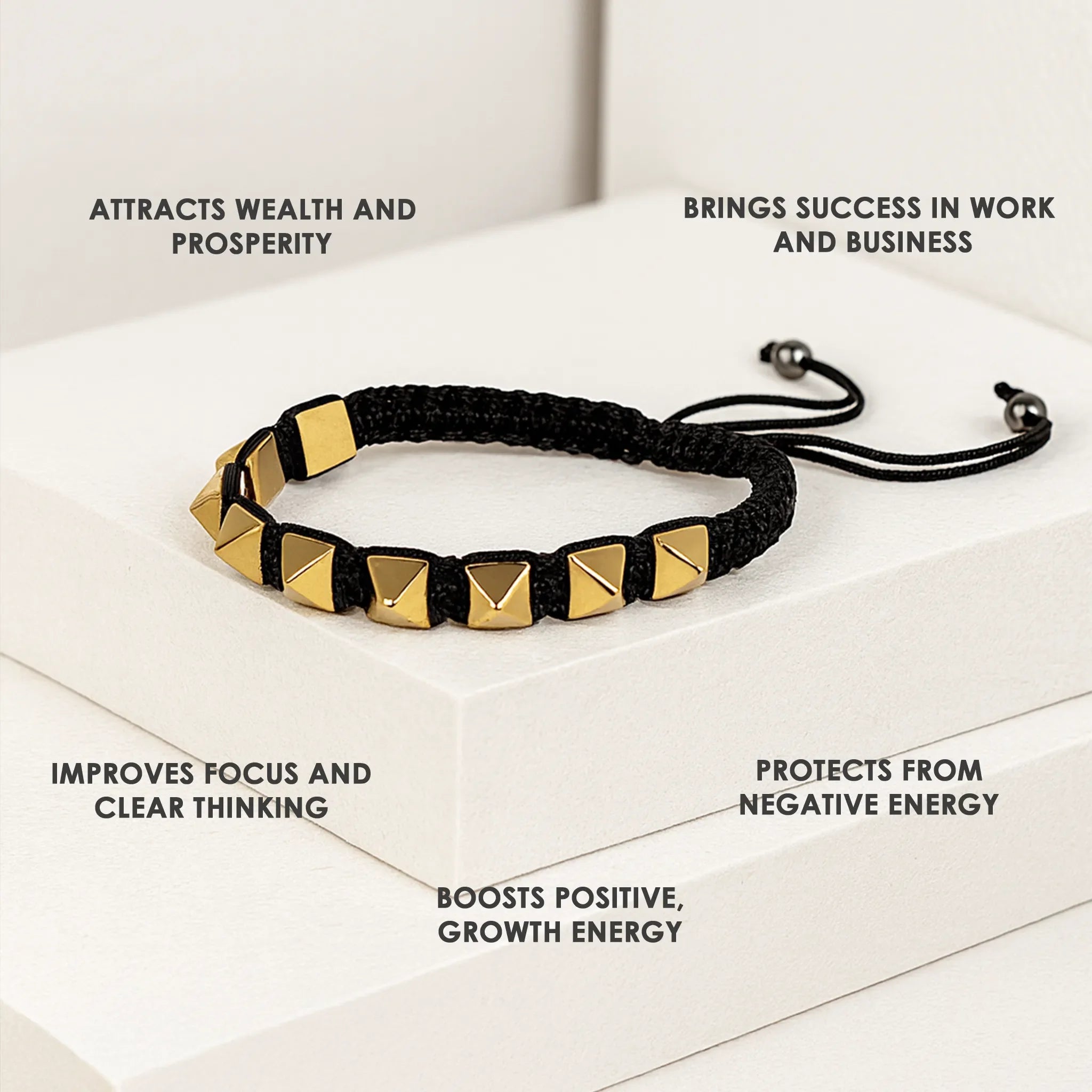 Golden Pyrite Pyramid Thread Bracelet