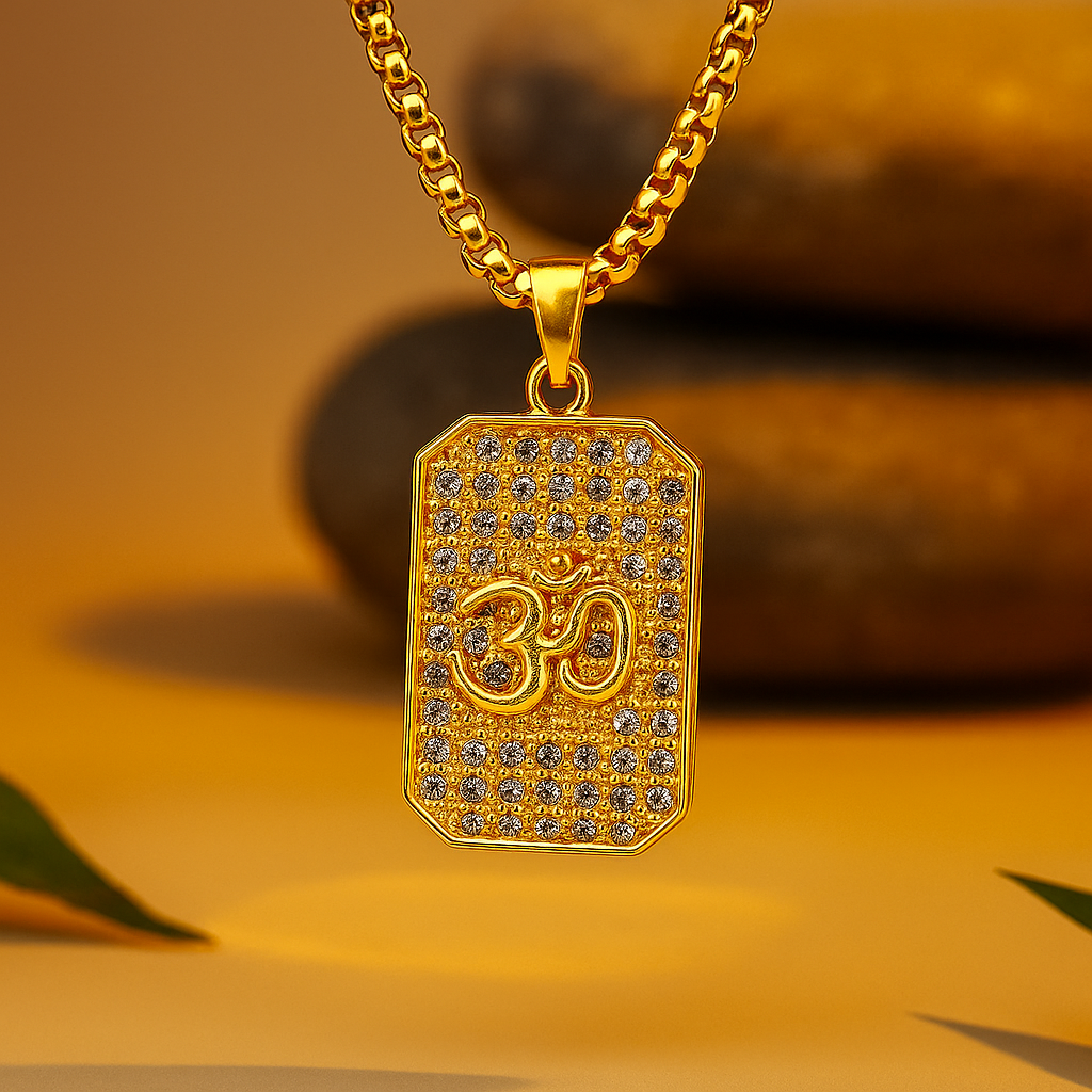 Gold Plated Om Diamond Pendant