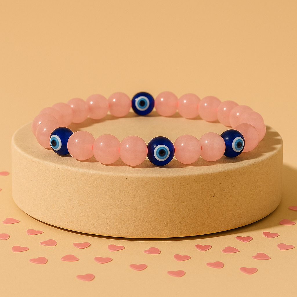 Love and Relationship Protect: Rose Quartz with Evil Eye Bracelet