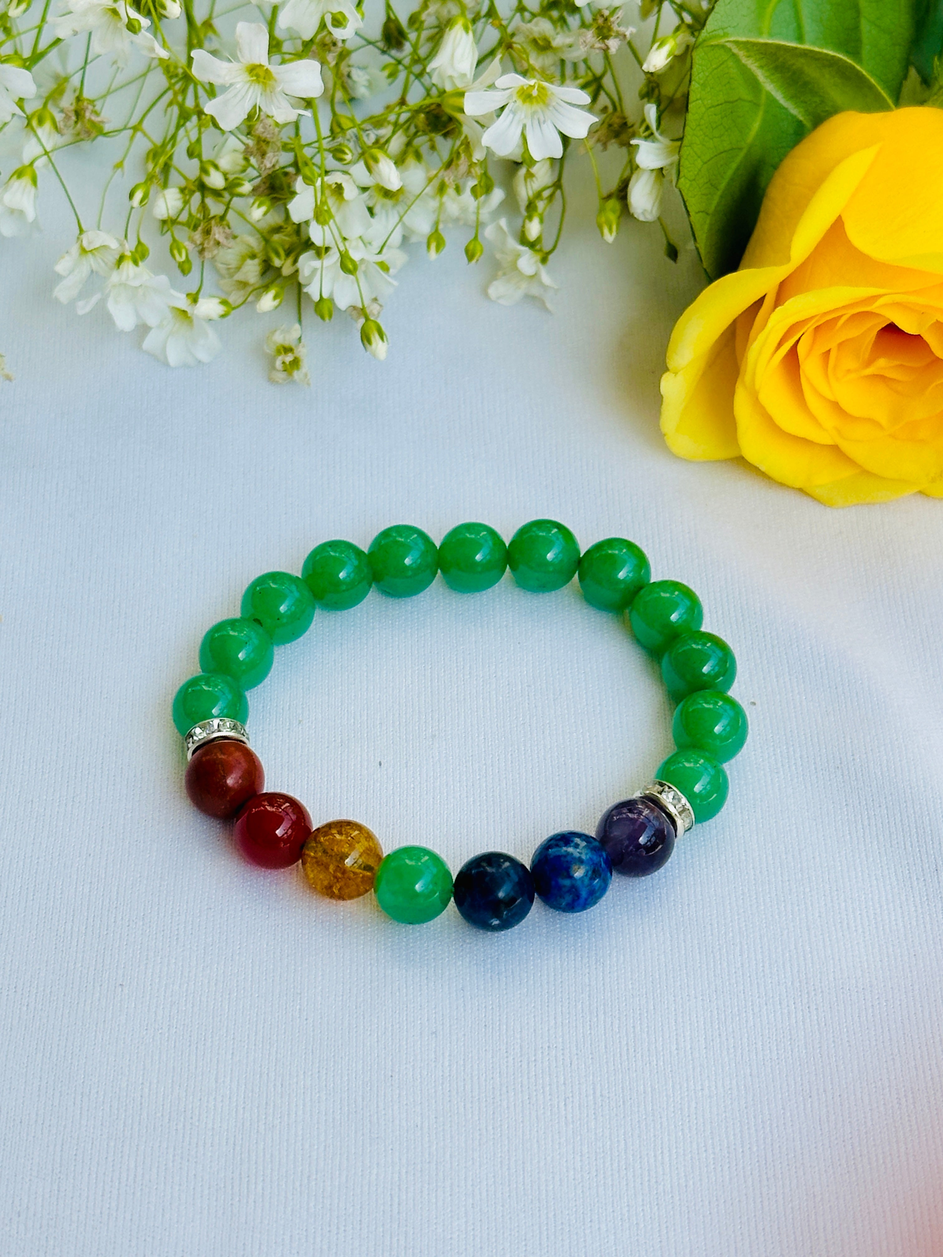 Green Aventurine with Seven Chakra Bracelet (Obstacle Removal in Love Life)
