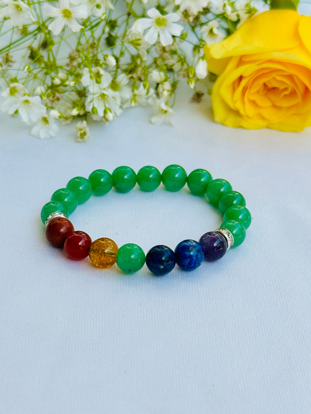 Green Aventurine with Seven Chakra Bracelet (Obstacle Removal in Love Life)