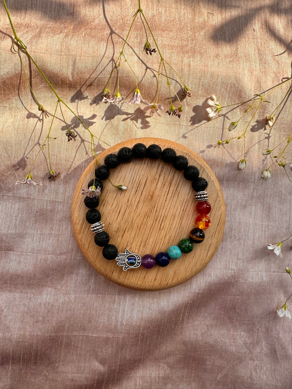 Evil Eye Protect: Seven Chakra with Lava Stone Bracelet