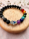 Evil Eye Protect: Seven Chakra with Lava Stone Bracelet