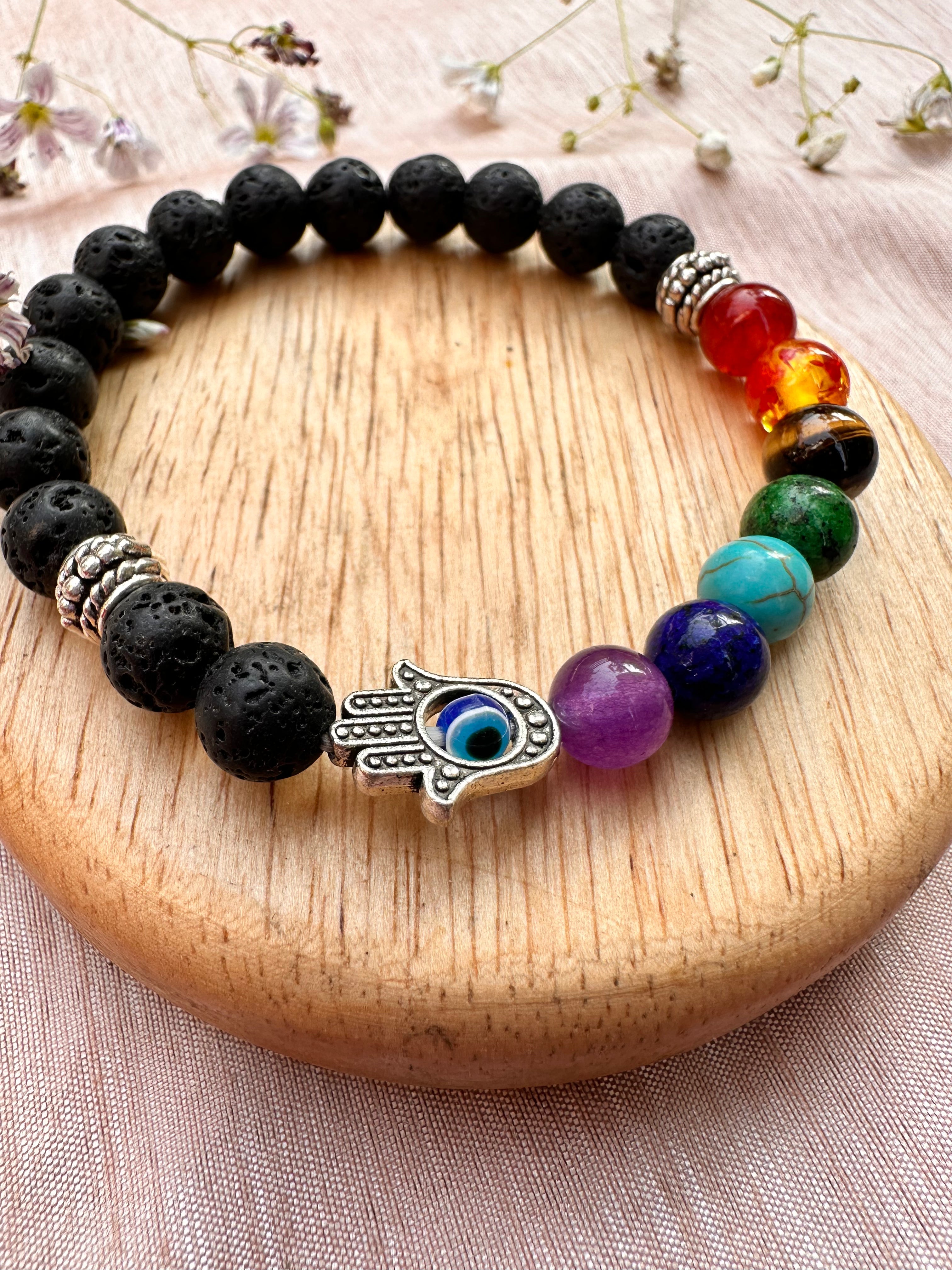 Evil Eye Protect: Seven Chakra with Lava Stone Bracelet