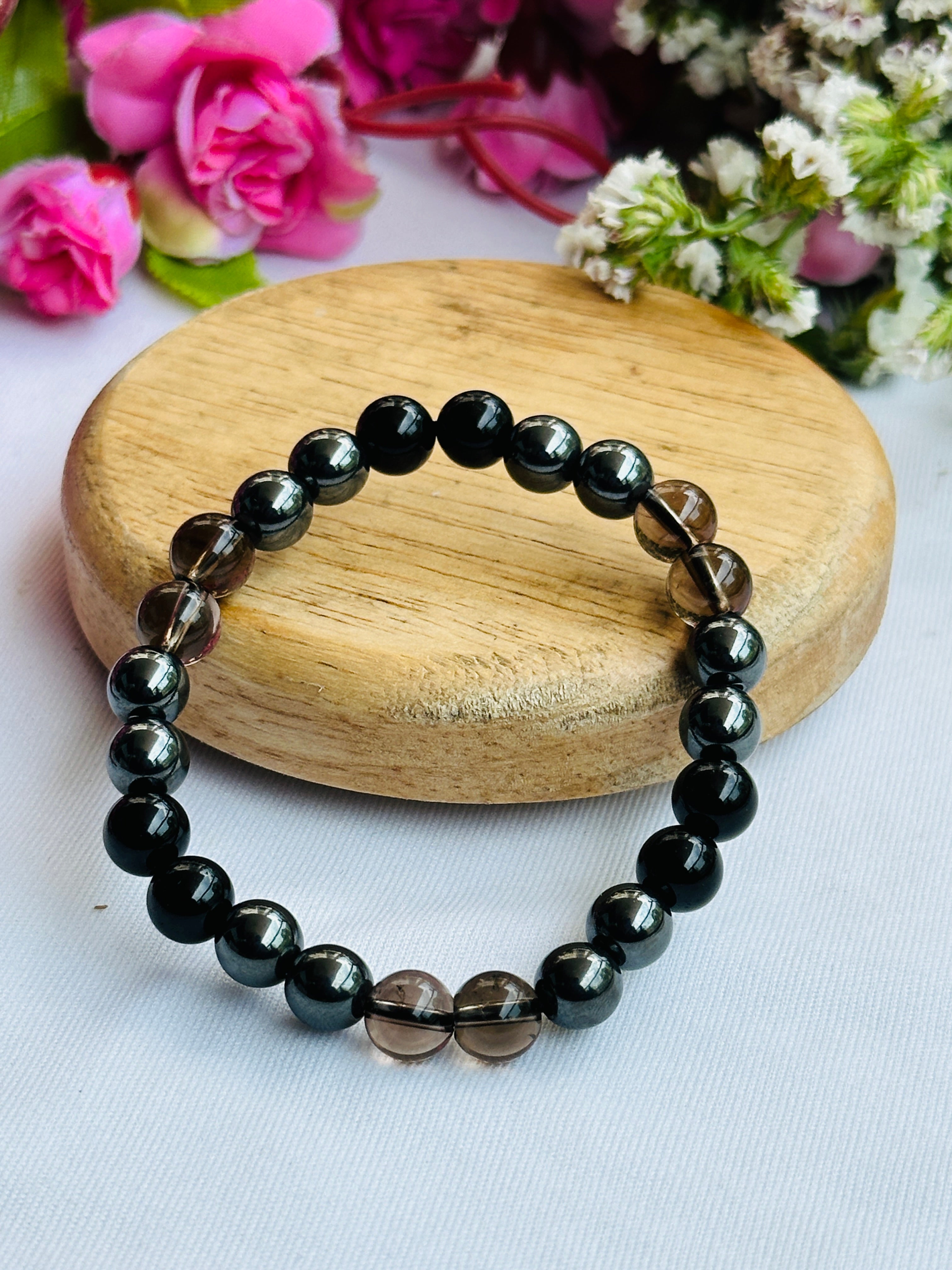 Protect from Negativity, Evil Eye, and Fear Bracelet (Smoky Quartz, Black Obisidian & Hematite)