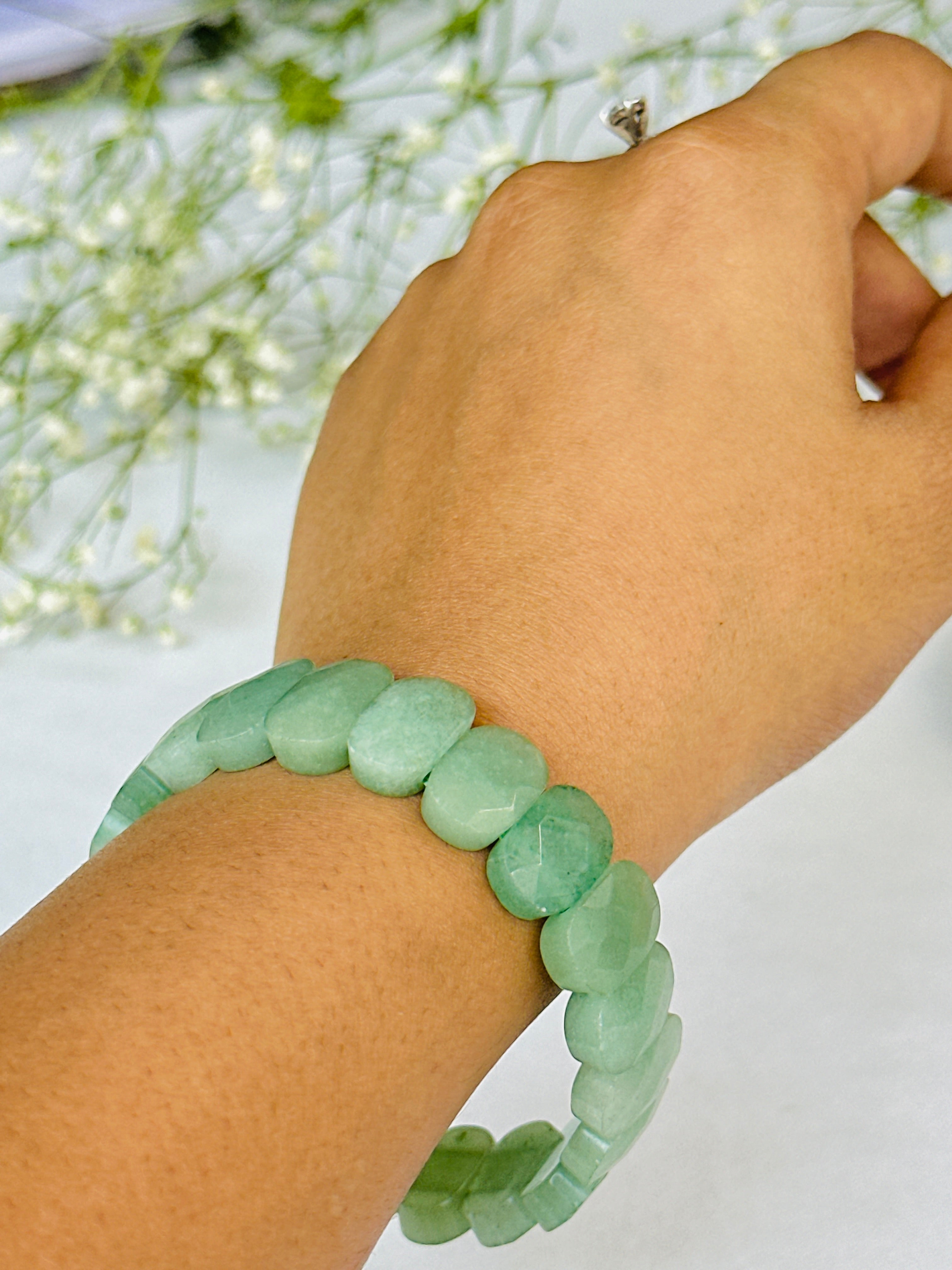 Promotes Wealth Attraction & Money Growth: Green Aventurine Emerald Cut Bracelet