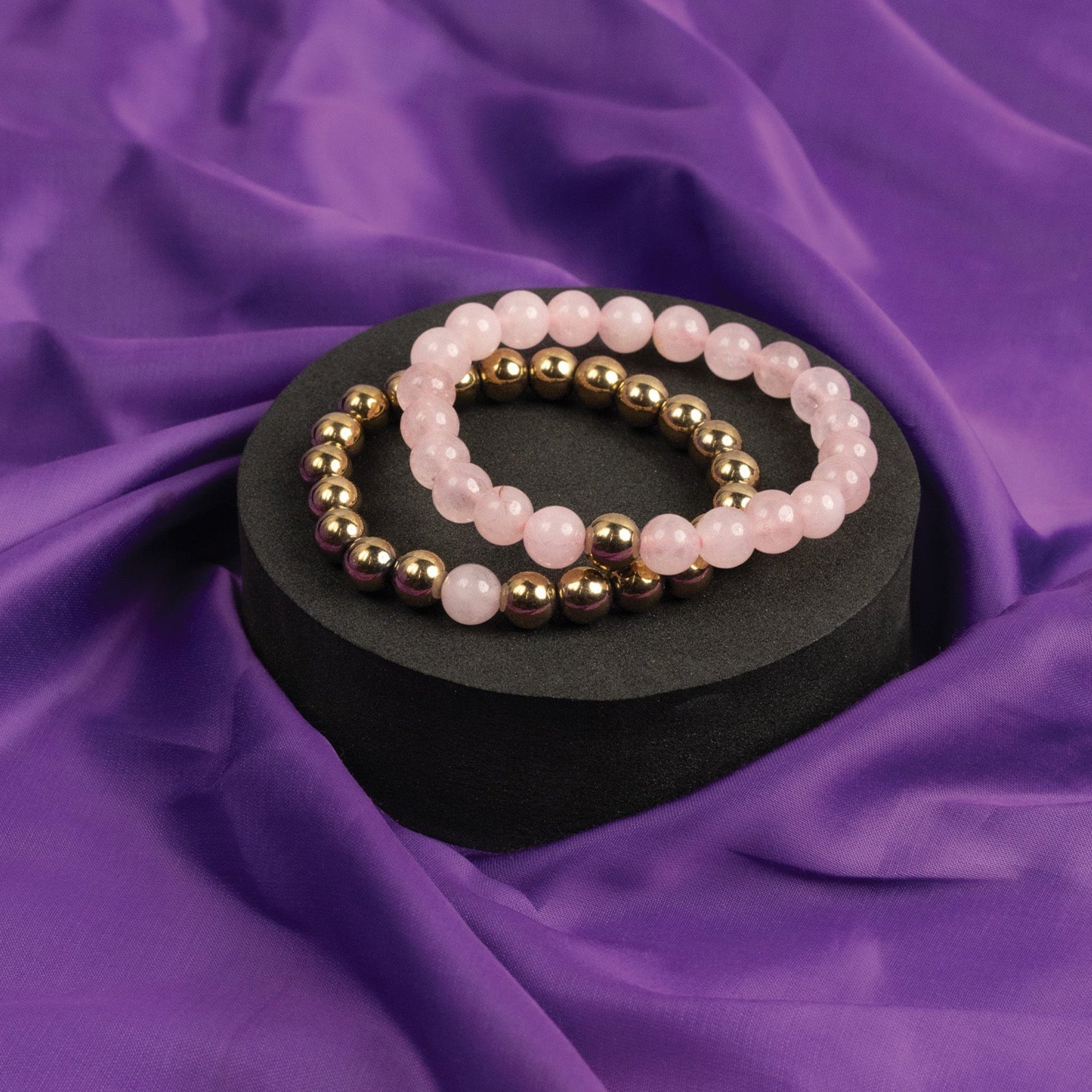 Rose Quartz & Golden Pyrite Bracelet Combo