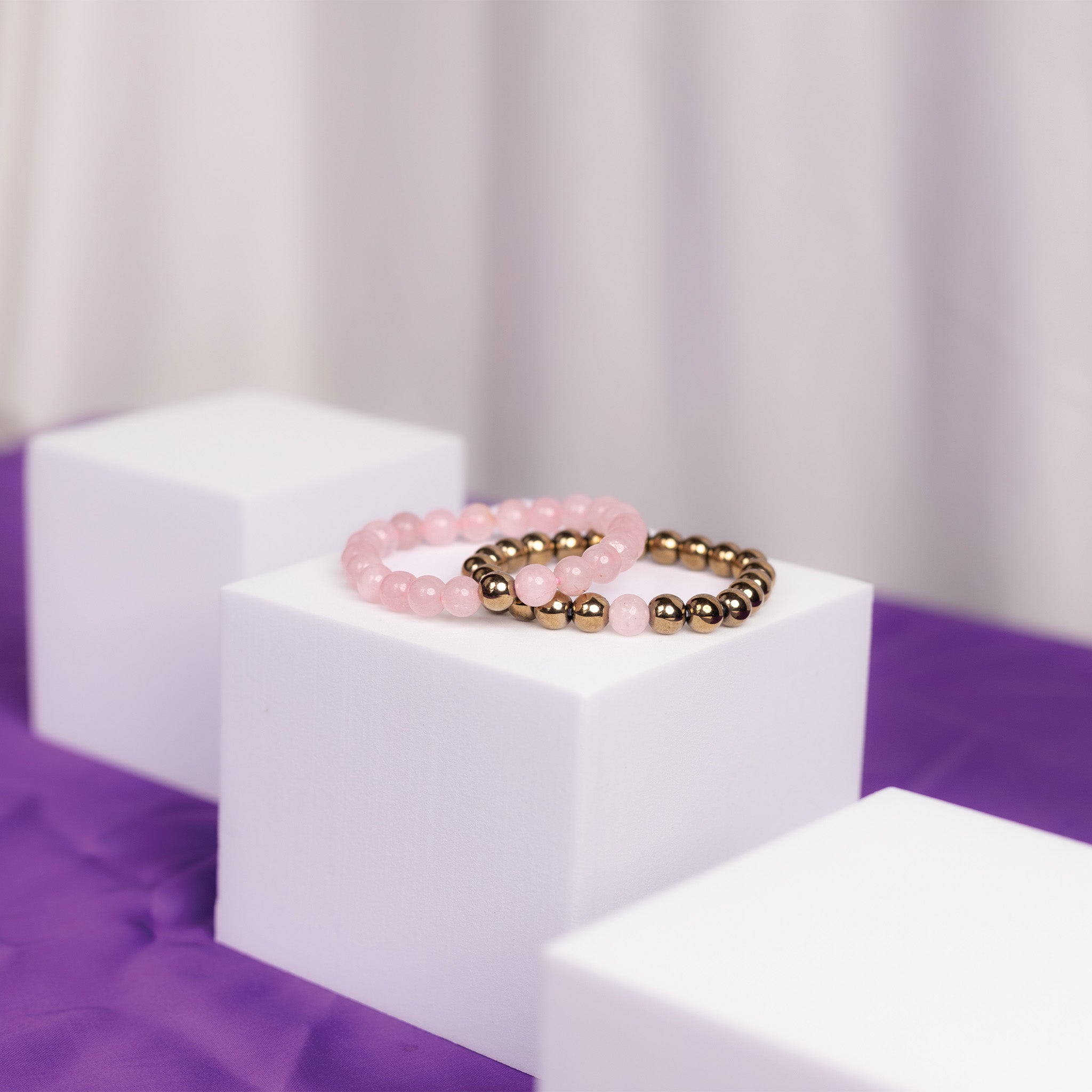 Rose Quartz & Golden Pyrite Bracelet Combo