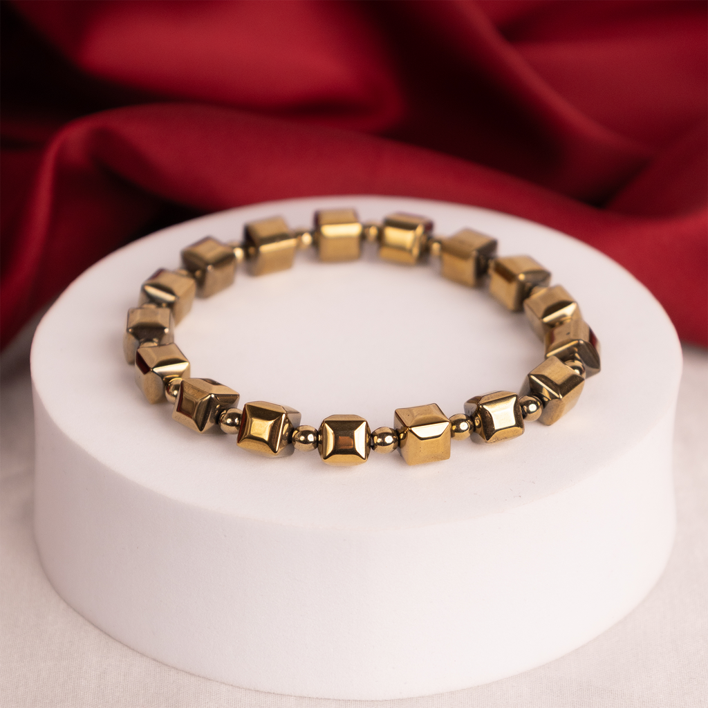 Fame & Fortune Attract: Golden Pyrite Cubical Bracelet