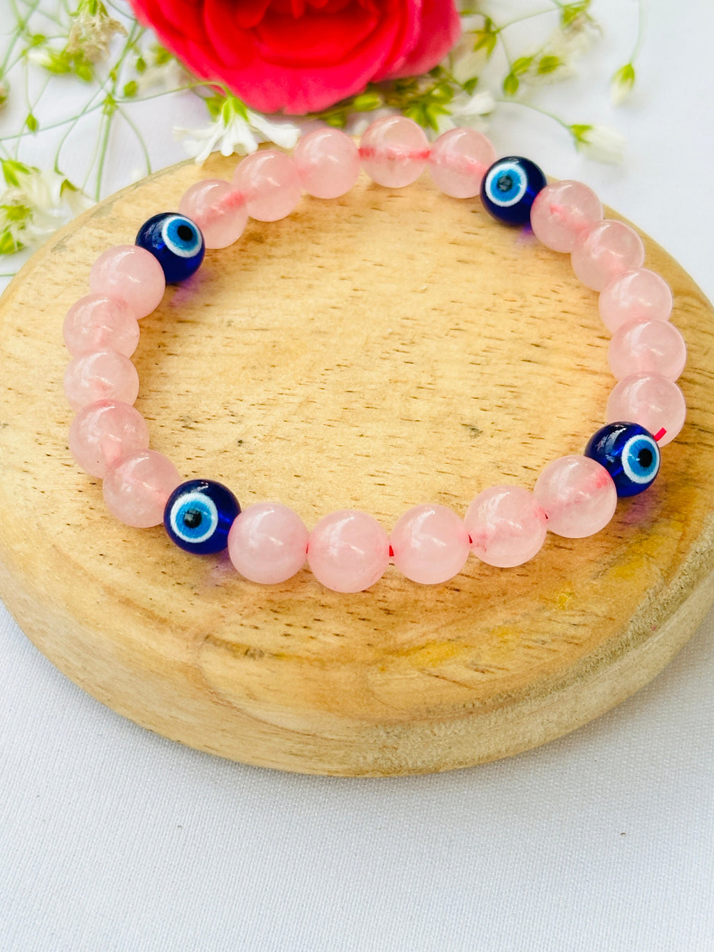 Love and Relationship Protect: Rose Quartz with Evil Eye Bracelet