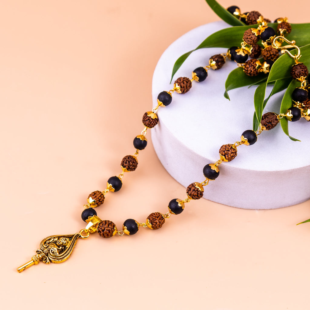 Golden Karungali Rudraksha Mala Murugan Trishul