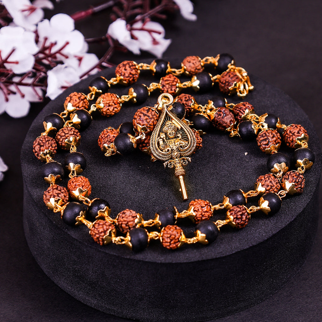 Golden Karungali Rudraksha Mala Murugan Trishul