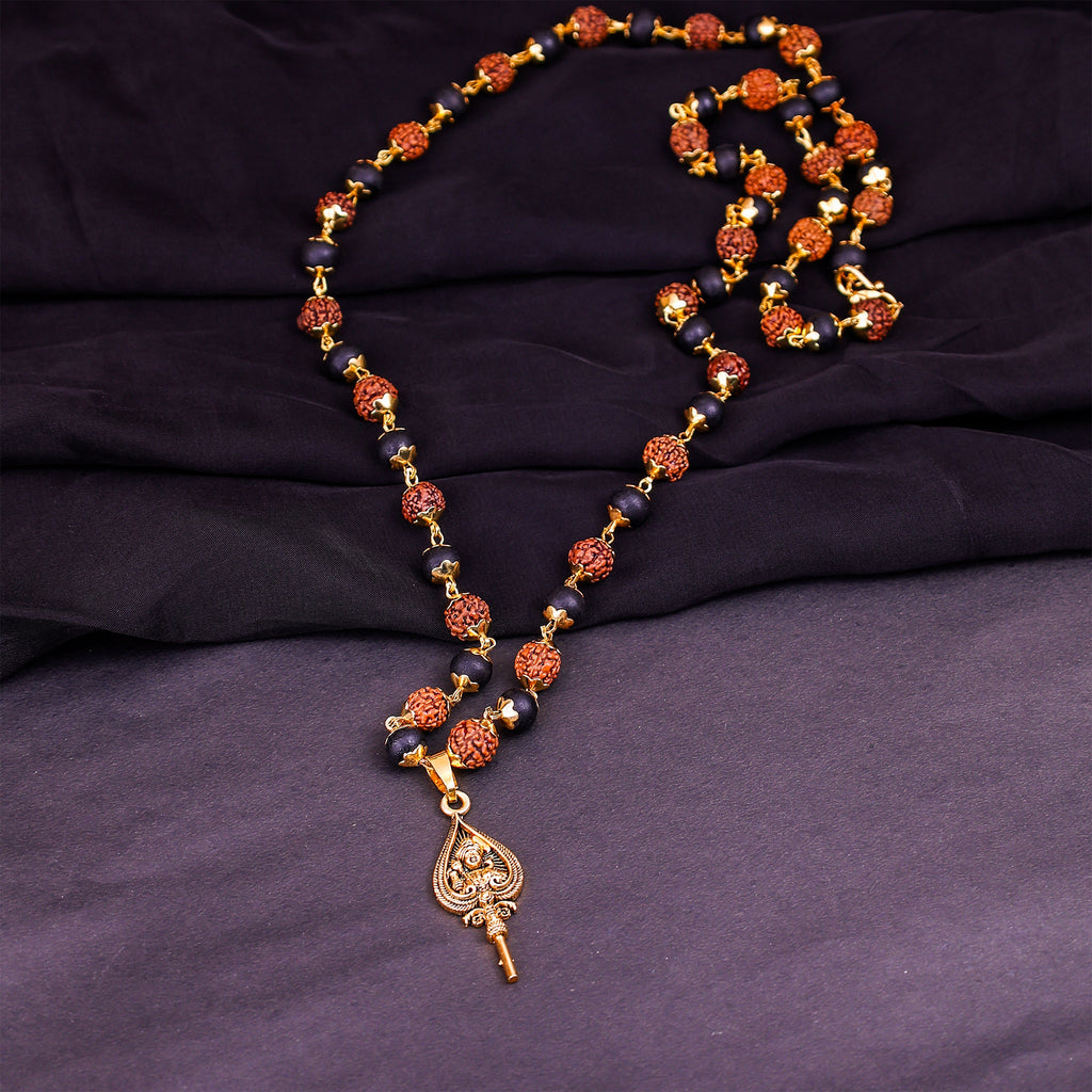 Golden Karungali Rudraksha Mala Murugan Trishul