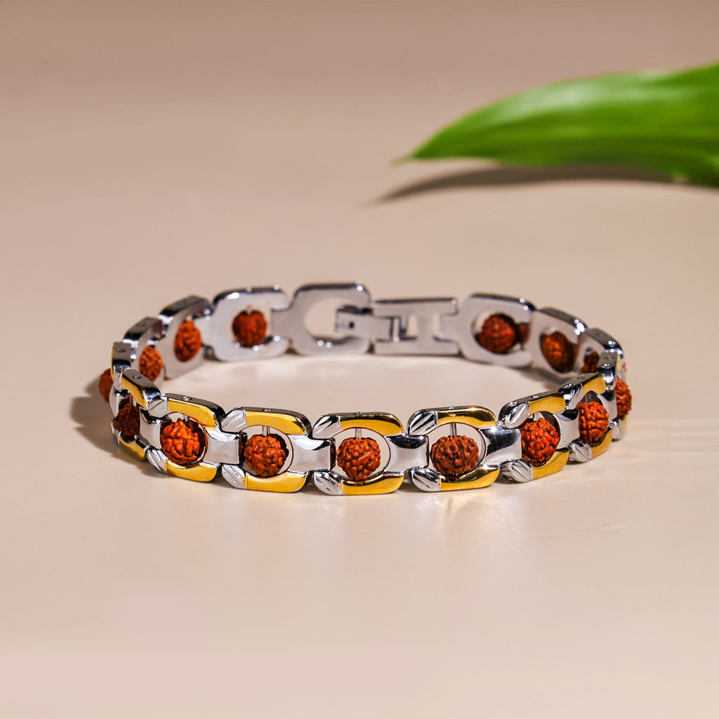 Duotone Round Rudraksha Bracelet (IGP Gold & Silver Plating)