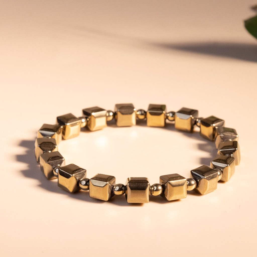 Fame & Fortune Attract: Golden Pyrite Cubical Bracelet