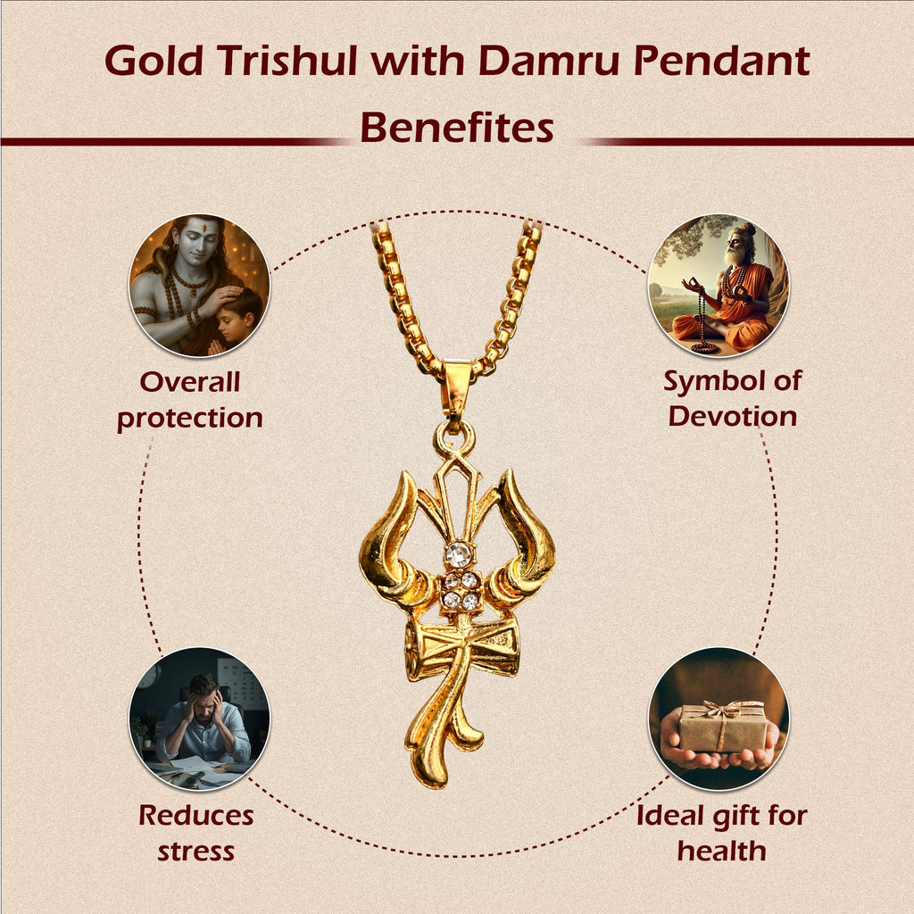 Gold Trishul with Damru Pendant